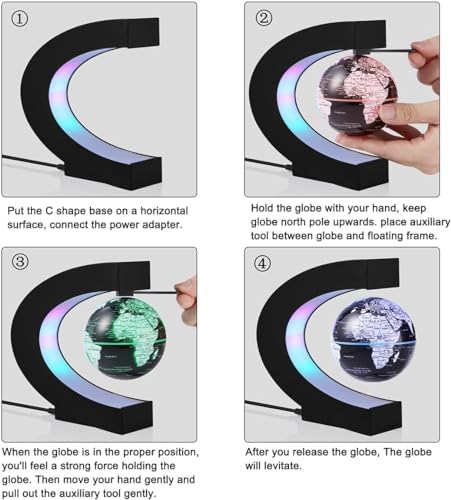 Magnetic Levitation Globe,Floating Rotating World Map Globe,Geographic globes Cool Gadget With Colored LED Lights and C Shape Anti Gravity ,Home/Office Desk Decor Display Stand,Gift for Kid/Student - Image 5