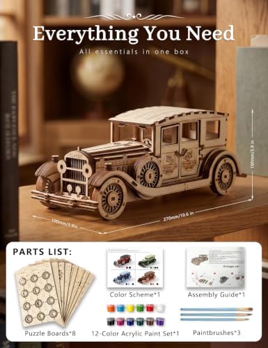 BOOZUU Paintable 3D Wooden Vintage Car Puzzle for Adults - Image 7