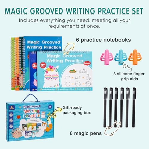 Magic Grooved Writing Practice, Tiny Thinkers Reusable Indented Handwriting Practice for Kids 3-5, Your Little Explorer Motor Magic Happy Writer System Children Set Age 6-8 for Preschool Kindergarten - Image 5
