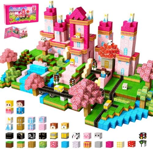 500PCS Magnetic Blocks for Kids Ages 3-8, Princess Castle Magnetic Building Cubes,Birthday Gifts for Girls Toddler STEM Sensory Montessori Toys Magnetic Blocks for Daughter by BnoiiokQualityHome