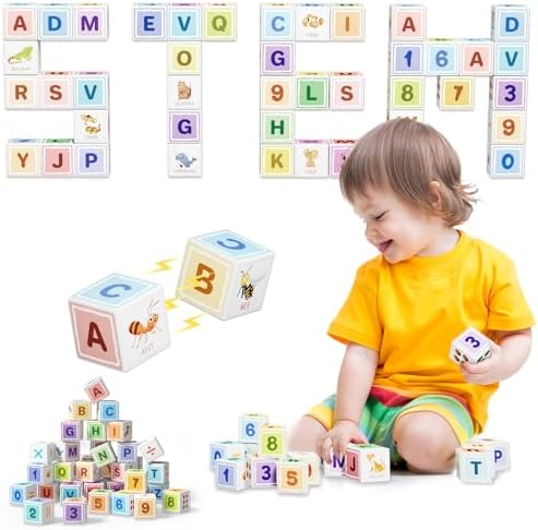 Large Magnetic Blocks for kids ages 4-8-Toddler Toys,30pcs Big Magnet Building Blocks, STEM Sensory Travel Printed Montessori Toys for Boys&Girls, Learning Construction Magnetic Cubes for Gift by Veneibe