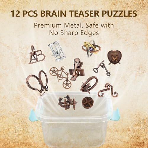 12Pcs Brain Teaser Puzzles for Adults and Teens, 3D Metal Puzzle Set with Various Difficulty Levels, IQ Logic Challenge Disentanglement Game, Fun Handheld Brain Teasers for Focus, Gifts for Boys Girls - Image 6