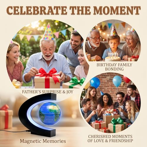 Magnetic Levitation Floating Rotating World Globe with LED Frame Lights, C Shape Levitating Globe, Touch Switch Night Light, Cool Tech Gifts for Men Dad Boys Kids, Office Desk Decor and STEM Gift - Image 4