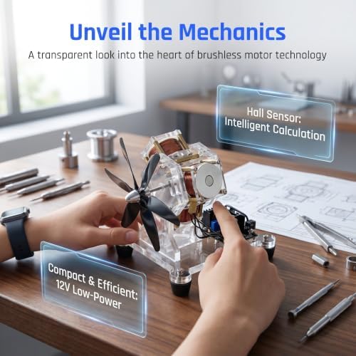 Hall Brushless Motor Model, Pseudo Perpetual Motion Motor, Transparent Design, Scientific Electromagnetic Motor Model Kit (3-Coil Fan Blade), for DIY Scientific Experiments - Image 2