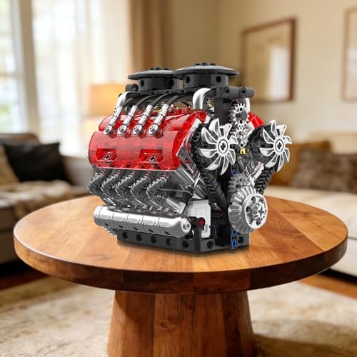 V8 Engine Model Kit That Runs - Twin-Turbo Engine Motor Building Block Sets, Motorized With Moving Pistons, Crankshaft & Rotating Fan, Best Stem Build Toy Gifts for Adults Kids Age 8+, 548 Pcs - Image 4