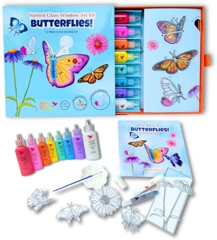SunnyLifeStudios Butterfly Suncatcher Craft Kit for Kids – Stained Glass Window Art Kit with Activity Book & Paint Set | DIY Craft Gift Ages 8–12+ by SunnyLifeStudios