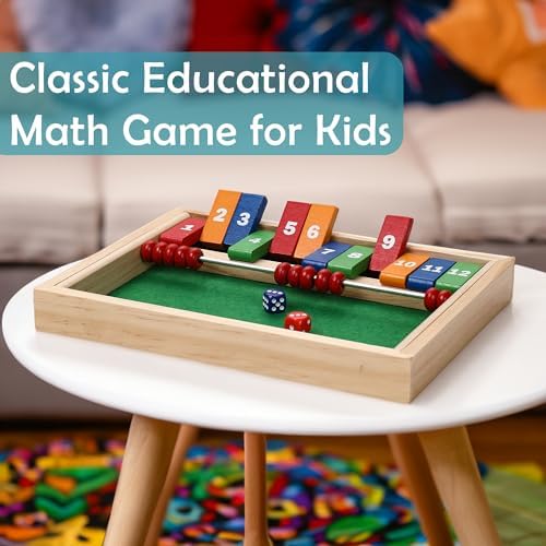 STERLING Games Kids Shut The Box Game for 2 Players | Wooden Math Toy Dice Game for Kids and Small Children | STEM Educational Toy for Learning Mathematics and Addition - Image 2