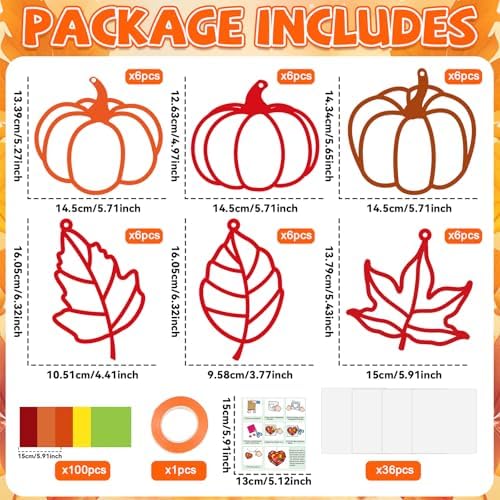 Qyeahkj 36 Set Fall Leaves and Pumpkin Suncatchers Crafts Kit for Kids - Image 2
