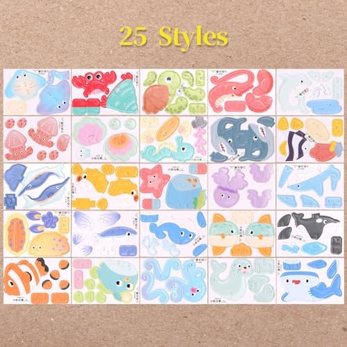 CCINEE 25 Pcs Educational 3D Cartoon Puzzles for Kids,3D Ocean Learning Educational Paper Puzzle Game for DIY Crafts Gifts - Image 2
