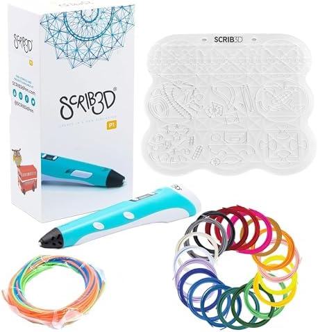 SCRIB3D P1 3D Printing Pen Bundle with Silicone 3D Mat & 20-Color PLA Filament Refills, 320 Feet, 1.75mm – Includes Display Pen, Stencil Book, Project Guide & Power Adapter by SCRIB3D
