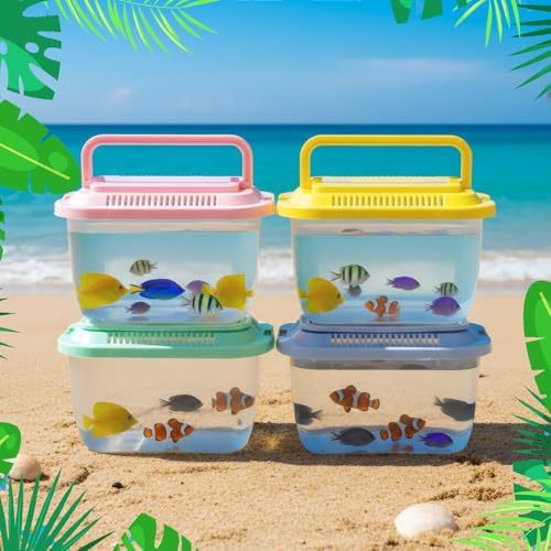 24 Pcs Plastic Fish Bowls with Ventilated Lids and Fishing Nets Bulk Set Include 12 Fish Bowl with Handle and 12 Fishing Nets for Collecting Fishes Crabs Sea Creatures for Summer Beach Party Favors - Image 4
