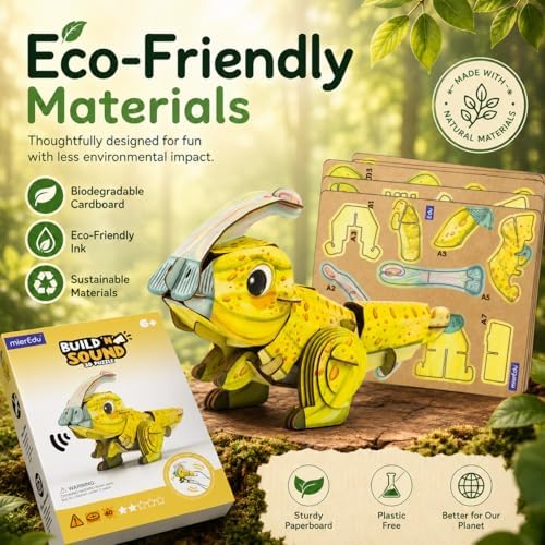 MierEdu Build 'N' Sound 3D Puzzle for Kids, Animal Puzzle with Sound Module, Educational STEM Craft Kit, FSC Paper Model Building Toy Gift for Ages 6+ - Image 5