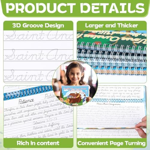 chiazllta Bible Grooved Cursive Handwriting Workbook Magic Reusable Grooved Handwriting Practice for Kids and Beginners Ages 5-12 Learn Cursive Bible for Sunday School Christian Activity - Image 3
