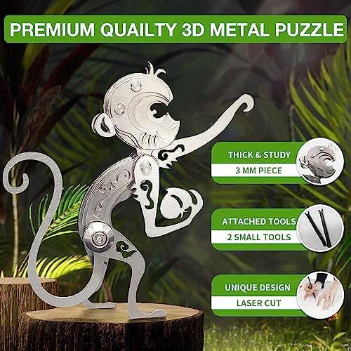 Microworld 3D Metal Model Kits, Mechanical Monkey 3D Metal Puzzles, Steel Warcraft Collection 3D Puzzles for Adults, DIY Animal Brain Teasers Home Decor - Image 3