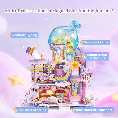 Tonecheer 3D Wooden Puzzle for Adults - Star Workshop, Mechanical Transmission Model Kit, Dynamic DIY Building Set with Music & Lights, Miniature House Kit Ideas - Image 3