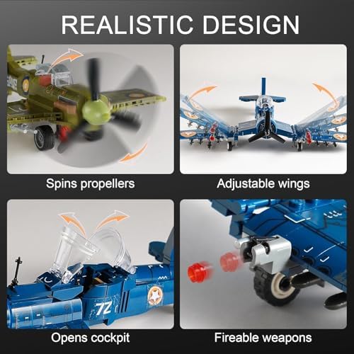 WW2 Military Plane Building Sets - US F4U & Spitfire Fighter Jet Model Toys - Image 4