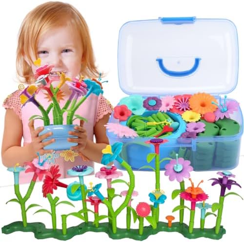 BIRANCO. Flower Garden Building Set - Grow up! Fun Stacking Toys for Toddlers and Kids Age 3-6 Year Olds, Educational Activity for Preschool, Cool STEM Gardening Gifts for Girls (138 PCS) by BIRANCO