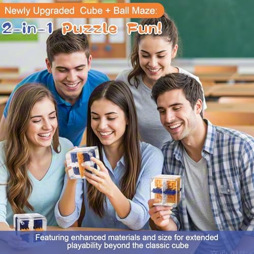 1 Sets Large Labyrinth 3D Maze Cube Puzzle Maze Game Gravity 3D Puzzle Cube Brain Teaser Ball Games for Kids Education Sensory Toys Gift for Adults (24-Sided,Wood) - Image 5