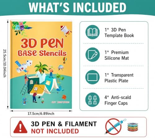 3D Pen Stencil Book with Silicone Mat, 65 Reusable Templates for 3D Printing Pens, Drawing Patterns & Project Ideas for Beginners, Teens & Adults, 3D Pen Not Included - Image 2