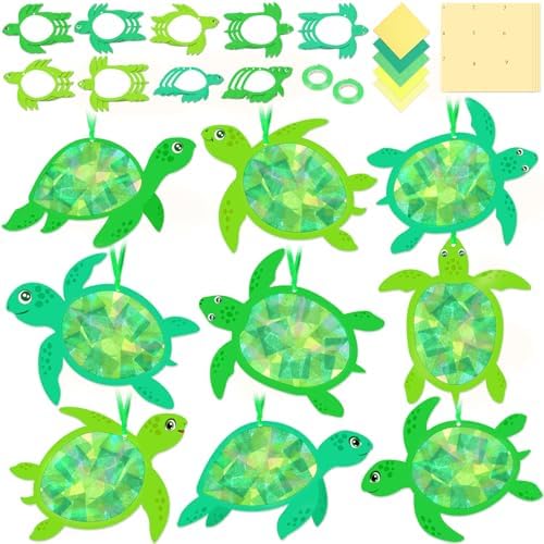 Renbuzhu 48PCS Summer Crafts: Paper Sea Turtle Suncatchers DIY Kits, Ocean Beach Party Favors Window Stained Glass Effect Art Supplies Decorations by Renbuzhu