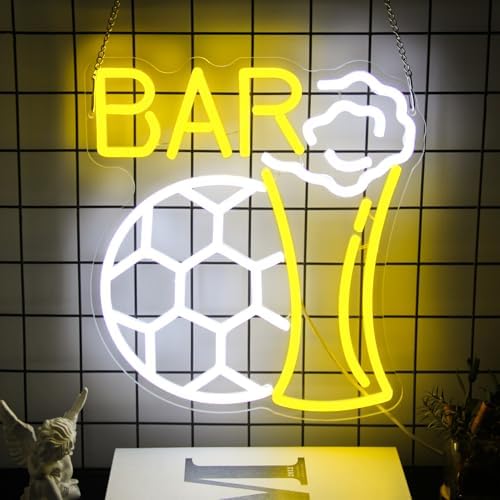 Soccer Beer LED Neon Sign for Man Cave Decor Bar Light Sports Fans Gifts by CKTBLEY