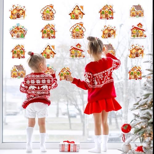 Renbuzhu 40PCS Christmas Crafts Bulk: Gingerbread House Paper Suncatchers DIY Kit for Winter Xmas Holiday Activities Decorations, Window Stained Glass Effect Art Ornaments - Image 2