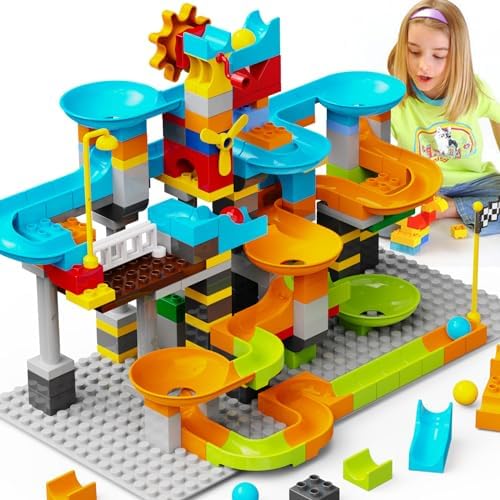 JIXIn 3in1 Marble Runs for Kids 4-8/Building Blocks Compatible with LEGO DUPLOS for Age 3-5/Marble Run for Kids Ages 3-5 STEM Toy Set with 164 Pcs Classic Big Block/Gift Toys for Kid Ages 3 4 5 6 7 8+ by JIXInSTEMBUILDINGBLOCKSTOYS