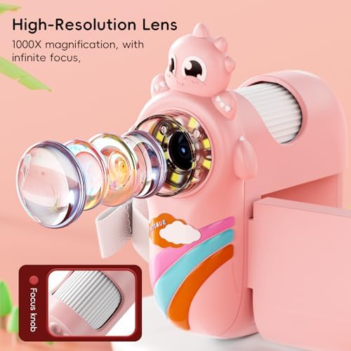 Kids Handheld Digital Microscope with Photo and Video Functions, 2'' LCD Screen - Educational Science Christmas Birthday Gifts for Over 3 Years Old - Pink - Image 3