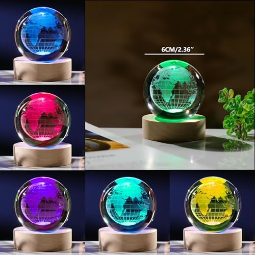 3D Globe Crystal Ball with LED Colorful Lighting Touch Base, Earth Decor Science Astronomy Gifts Solar System Space Gifts Decor - Image 3