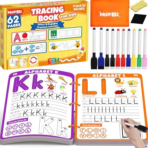 Preschool Learning Activities Educational Workbook, 62 Reusable Pages Pre Kindergarten Workbooks, Number Letter Tracing Books for Kids, Autism Learning Materials, ABC Busy Book for Kids Ages 3-7 by MORECOLL