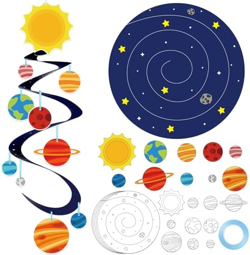 24 Sets Space Craft Kits DIY Solar System Planet Coloring Hanging Decor Color Your Own Outer Space Paper Crafts Galaxy Coloring Ornaments Art for Home School Classroom Activities Party Favor Gifts by QOUBAI