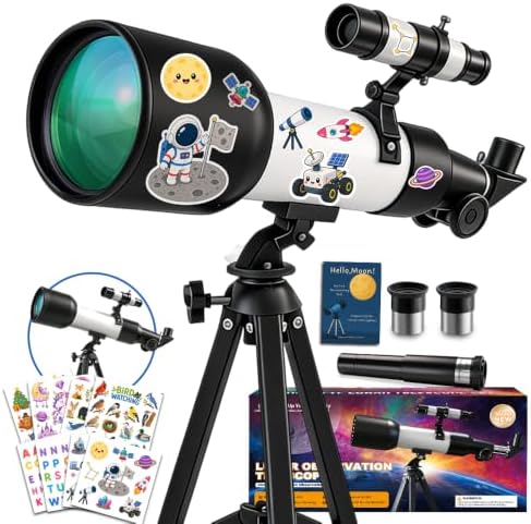 Telescope for Kids, 60mm 90x White Telescope with Cute Stickers by LUZSCO