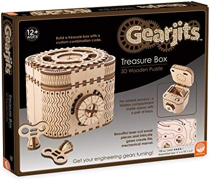 MindWare Gearjits: Treasure Box – 158pc Wooden 3D Building Puzzle for Teens & Adults – DIY Construction Model – Fun for Parents Too! – Great STEAM Gifts for Ages 12+ by MindWare