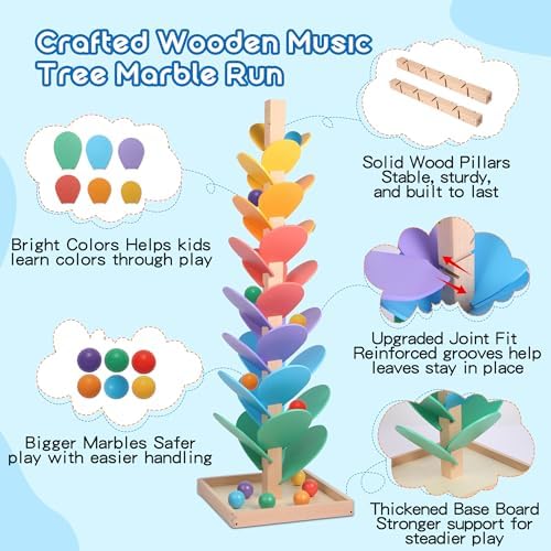 Gotoofun Wooden Marble Run Music Tree Includes Extra-Large 3cm Marbles Ball - Image 3