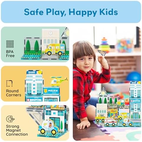 PicassoTiles Metro City Hospital Magnetic Tiles, STEM Building Set Ages 3+ - Image 6