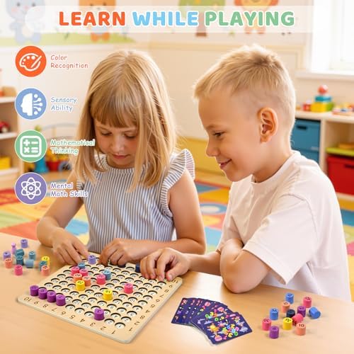 BUZIFU Wooden Montessori Multiplication Board Game: Math Educational Toys Multiplication Table Board Game Montessori Math Manipulatives Toys Toddlers Kids Multiplication Chart Game for Early Education - Image 6