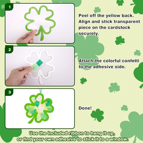 40PCS St. Patricks Day Crafts Bulk: Paper Shamrock Suncatchers, Saint Patrick's DIY Kits, Window Stained Glass Effect Art Supplies(Green) - Image 5