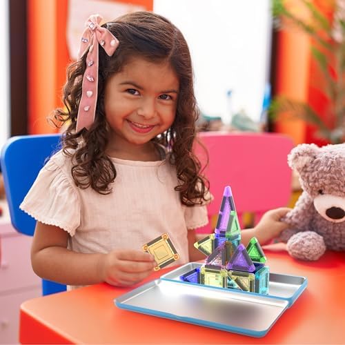 PicassoTiles Magnetic Tiles 30pc Nano Building Construction Set Compact Mini Travel Magnet Tile Playset with Tin Storage Case STEM Educational Learning School Brain Toy Blocks Boys Girls Ages 3+ PN09 - Image 2