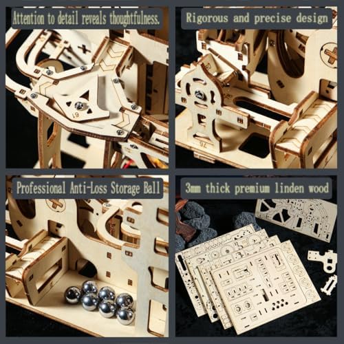 Adult 3D Wooden Marble Run Puzzle Kit, DIY Mechanical Model Construction Set, Educational STEM Puzzle Desktop Toy or Decorative Item for Teens Aged 14 and Up - Image 3