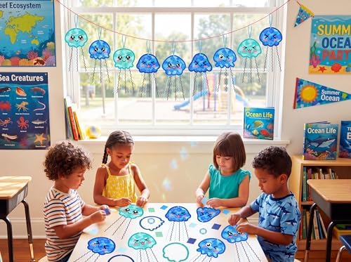 48PCS Summer Crafts: Paper Jellyfish Suncatchers DIY Kits, Window Stained Glass Effect Art Supplies - Image 6