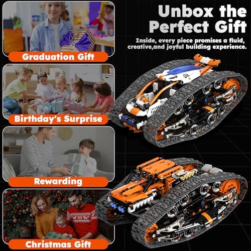 HPROMOT 2 in 1 STEM Crawler Robot Building Kit, App & 2.4G Remote Control Transformable Tracked Vehicle Coding Technic Blocks, Educational Engineering Science Gift for Boys Girls Ages 8-14 - Image 5