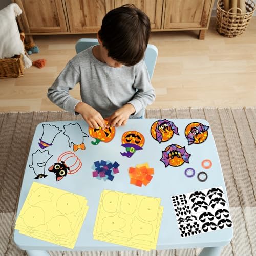 Renbuzhu 40PCS Halloweens Crafts Bulk: Ghosts Pumpkins Paper Suncatchers DIY Kit Party Activities Decorations, Window Stained Glass Effect Art Supplies - Image 2
