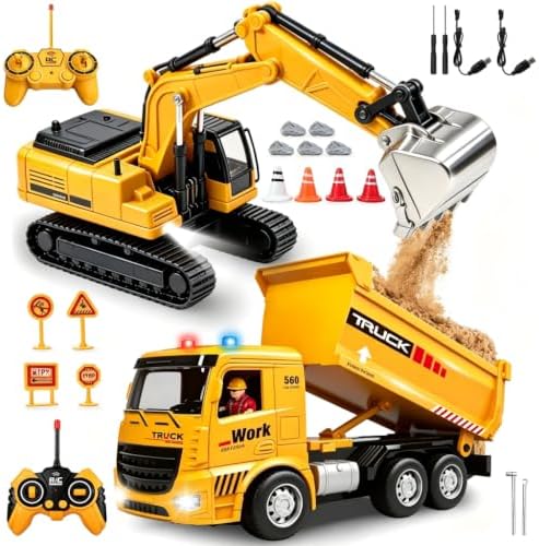 Remote Control Excavator and Dump Truck Toy Set for Kids by Otterkids