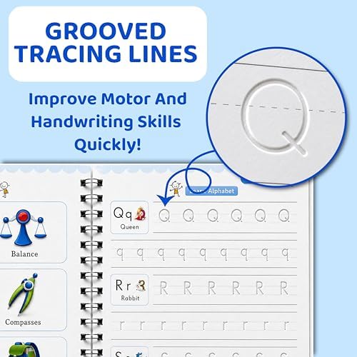 4 Pack Magic Practice Copybook for Kids Ages 3-8, Reusable Grooved Handwriting Workbooks with Disappearing Ink Pens - Workbook for Learning Drawing Math Skill Writing, Preschool Preparation - Image 6