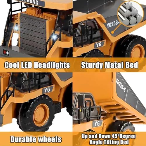 Remote Control Dump Truck RC 1/20 Fully FunctionalEngineering Vehicle, 9 Channel Dump Truck Toy 2.4Ghz with Lights andSounds, for Kids Aged - Image 5