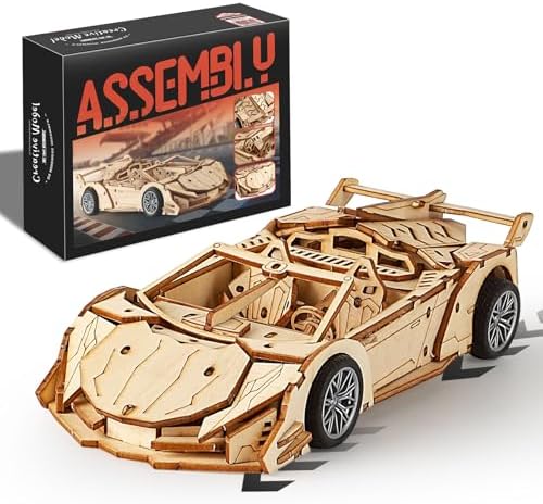 3D Wooden Puzzles for Adults Roadster, Wood Sport Car Model Kits by Unknown