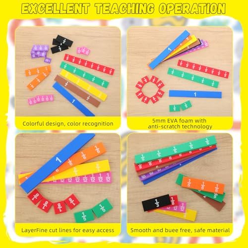 Sayglossy 36 Sets Fraction Tiles Set for Math Classroom Fractions Manipulatives Math Learning Manipulatives for Home School Supplies - Image 3