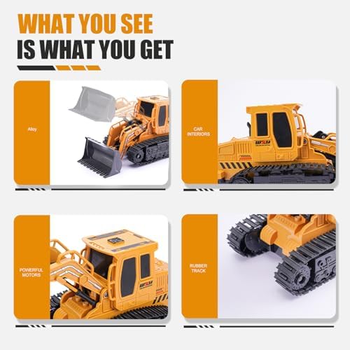 Jiakora Remote Control Front Loader - Metal Shovel, LED Working Lights, Music & 2 Rechargeable Batteries, Construction Toys for Boys Age 4 5 6 7 8 Birthday Gift - Image 4