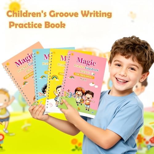 Grooved Writing Practice Books for Kids, 4pk Handwriting Kit, Ages 3-8 - Image 2