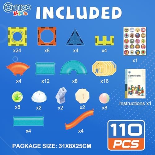 Contixo STEM Building Toys - 110 pcs Marble 3D Magnetic Run Tiles Learning Stacking Educational Building Blocks Set, Creativity Beyond Imagination, Inspirational, Recreational Toy for Kids - Image 6